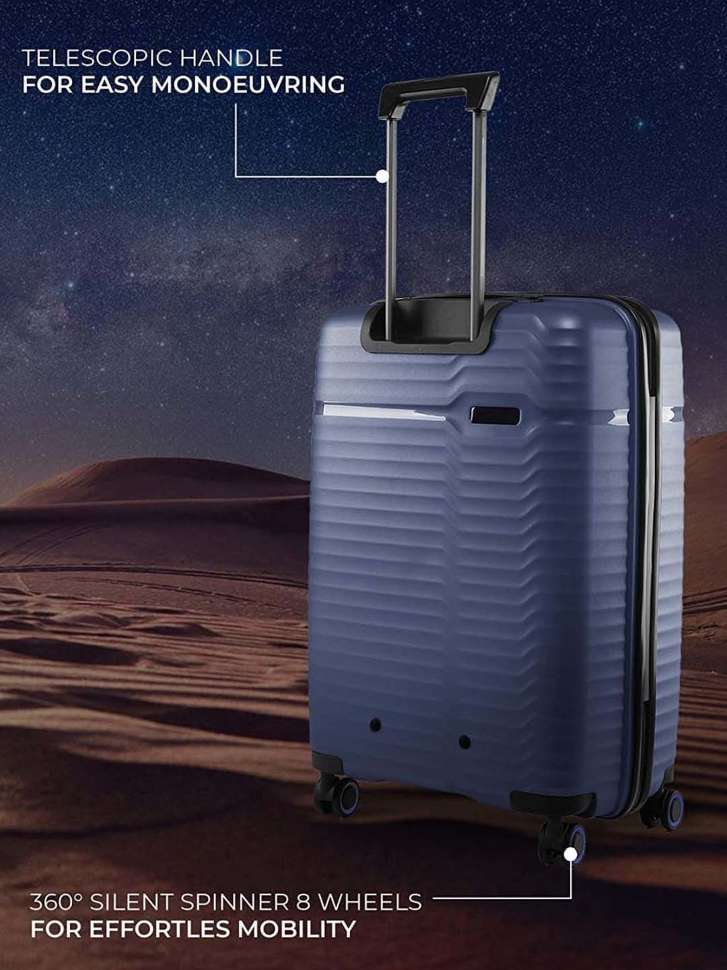 Nasher Miles Sahara Hard-Sided Polypropylene Cabin Luggage Navy Blue 20 inch |55cm Trolley Bag