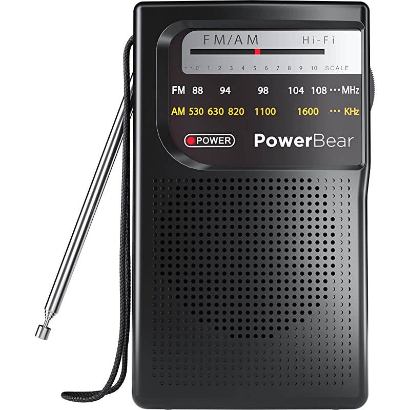 Portable Radio | AMFM 2AA Battery Operated with Long Range Reception for Indoor Outdoor Emergency Use | Radio with Speaker Headphone Jack Black