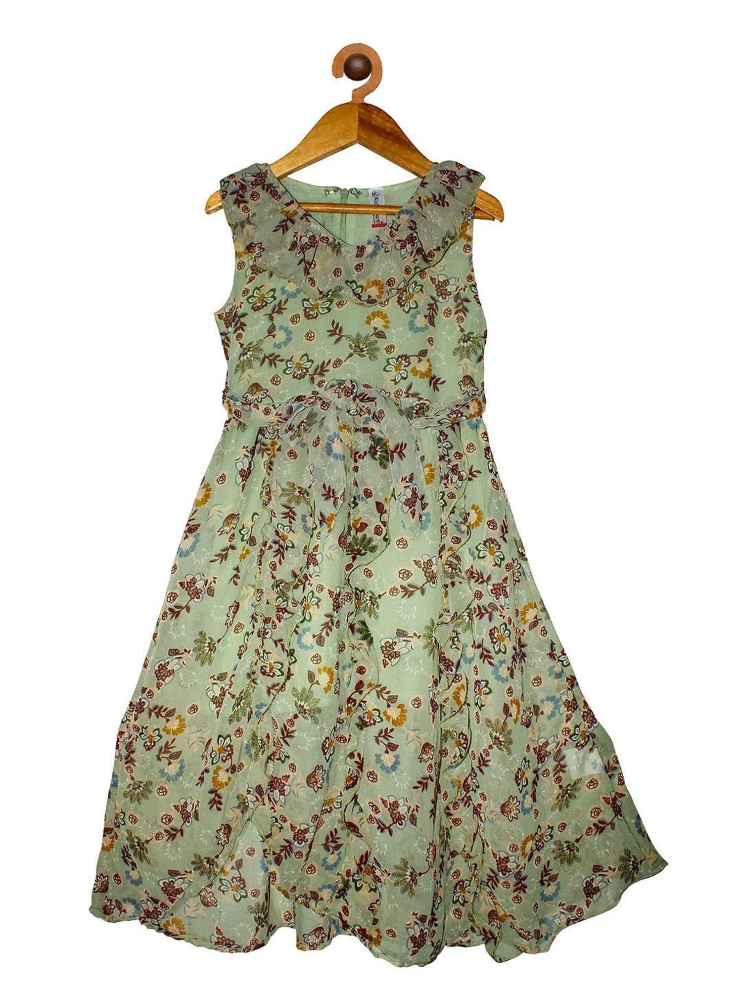 Kiddopanti Kids Green Floral Print Dress