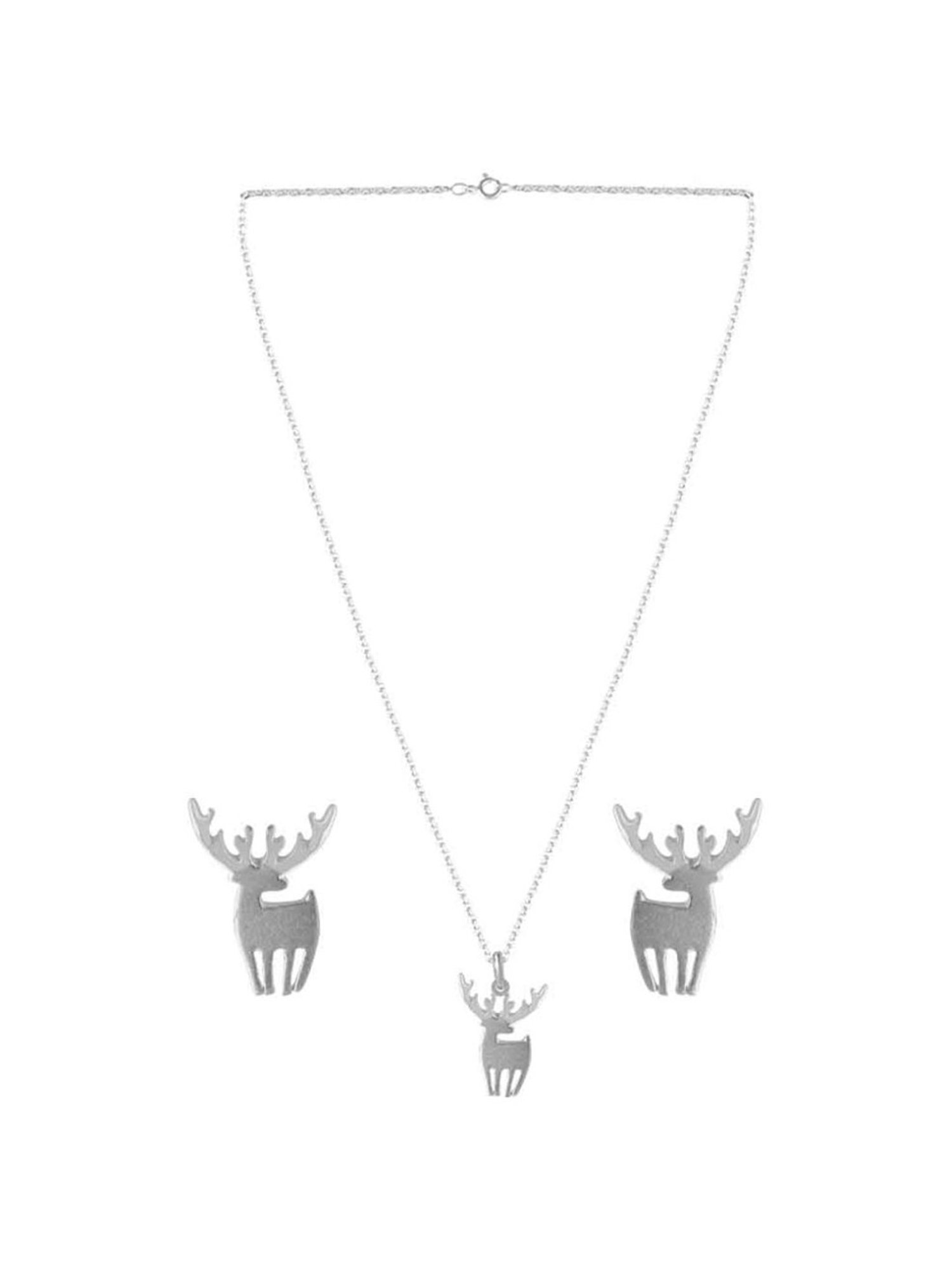 Rihi by P.C. Chandra Jewellers 925 Silver Reindeer Pendant, Chain & Earring Set for Women & Girls