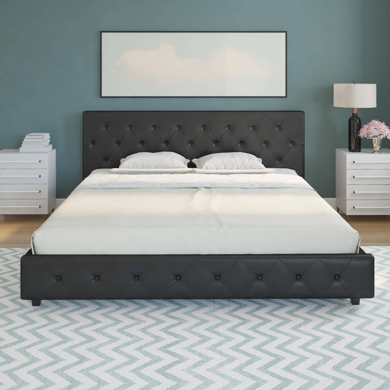 King Dalia Faux Leather Upholstered Bed Black - Room & Joy