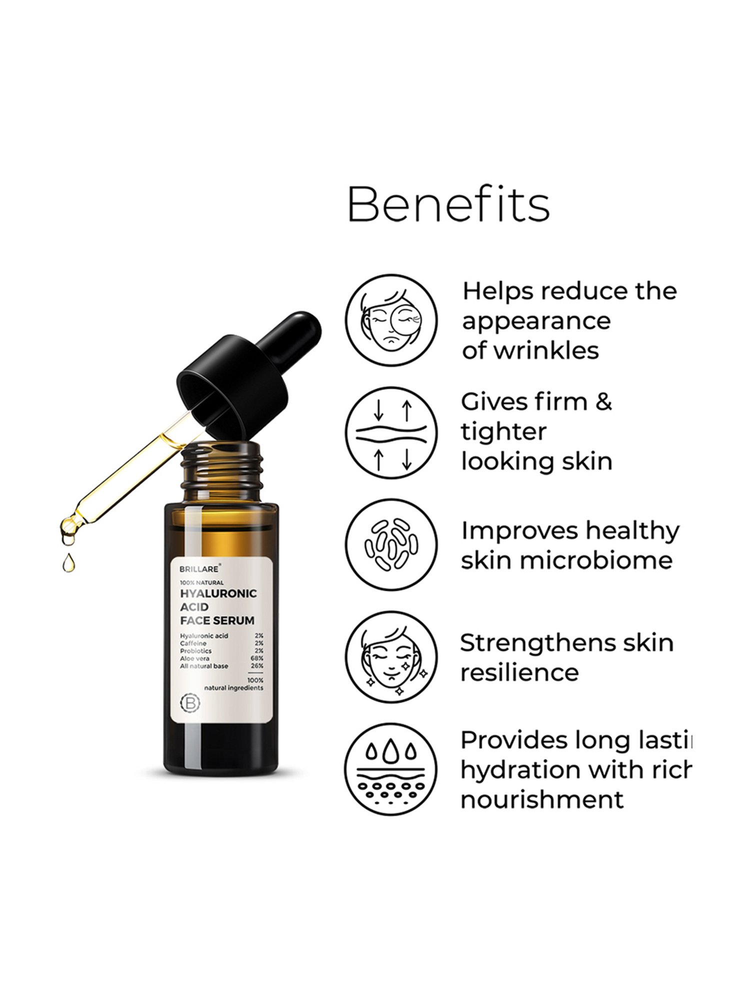 Brillare 100% Natural Hyaluronic Acid Face Serum - 30 ml