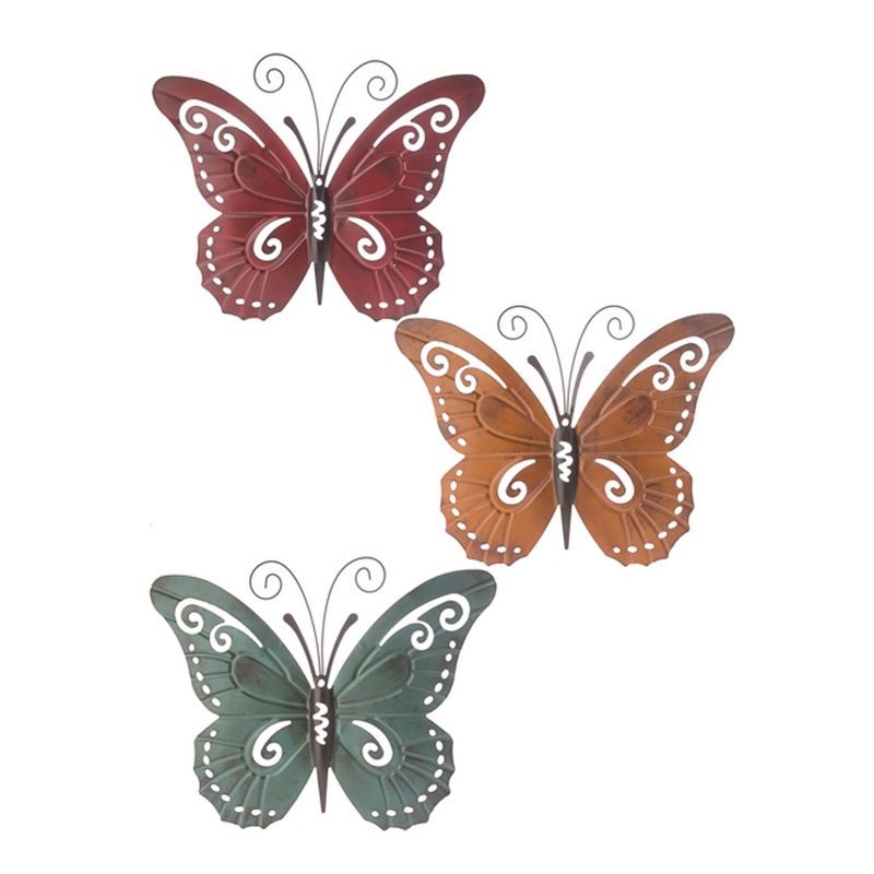 Home & Garden 13.0" Painted Butterfly St/3 Wall Decor Set Of Three Ganz  -  Decorative Sculptures