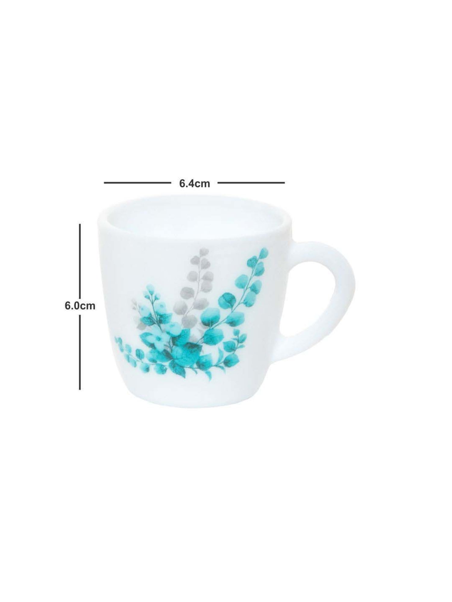 Cello Ricca White & Aqua Glass Coffee Mug (0.1 L) - Set of 6