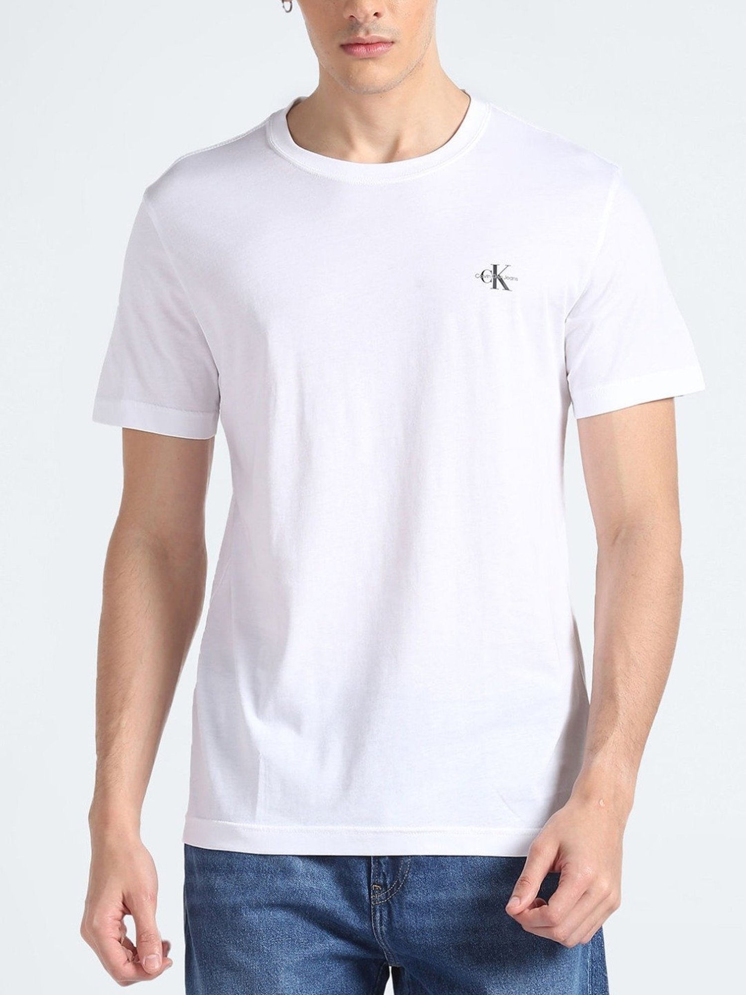 Calvin Klein Jeans Yellow & White Cotton Regular Fit T-Shirt