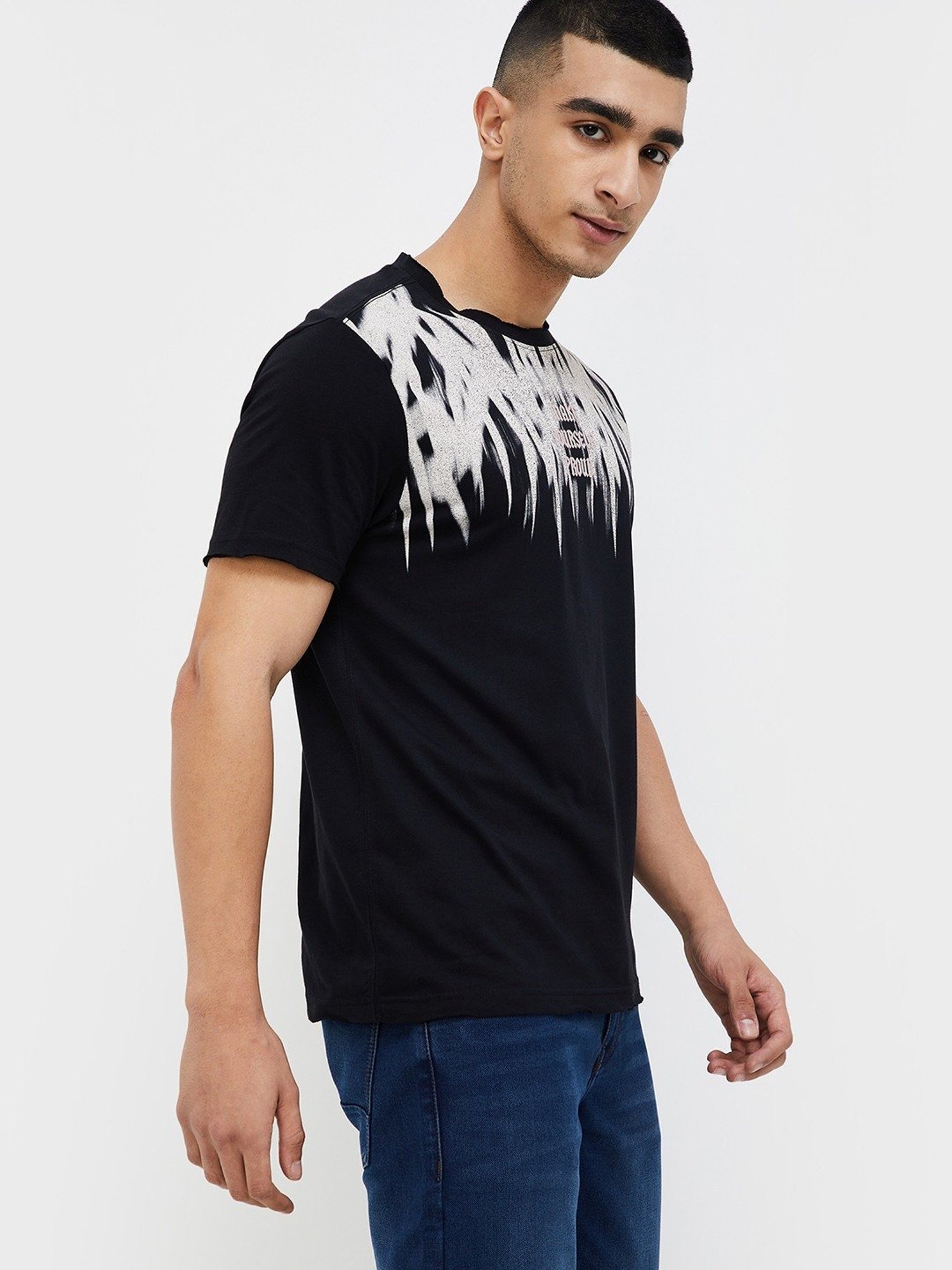 Forca By Lifestyle Black Cotton Regular Fit Printed T-Shirt