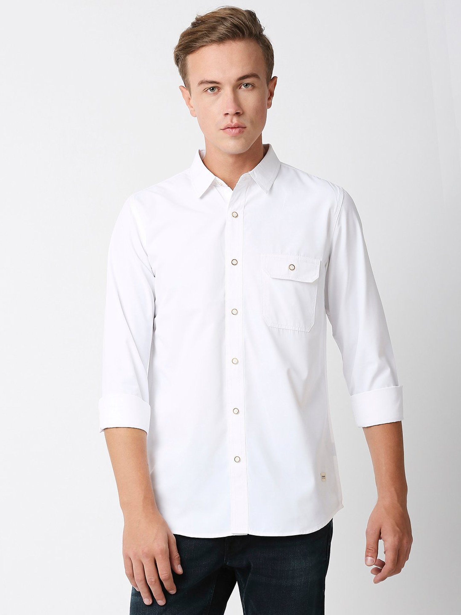 SOLEMIO White Slim Fit Cotton Shirt