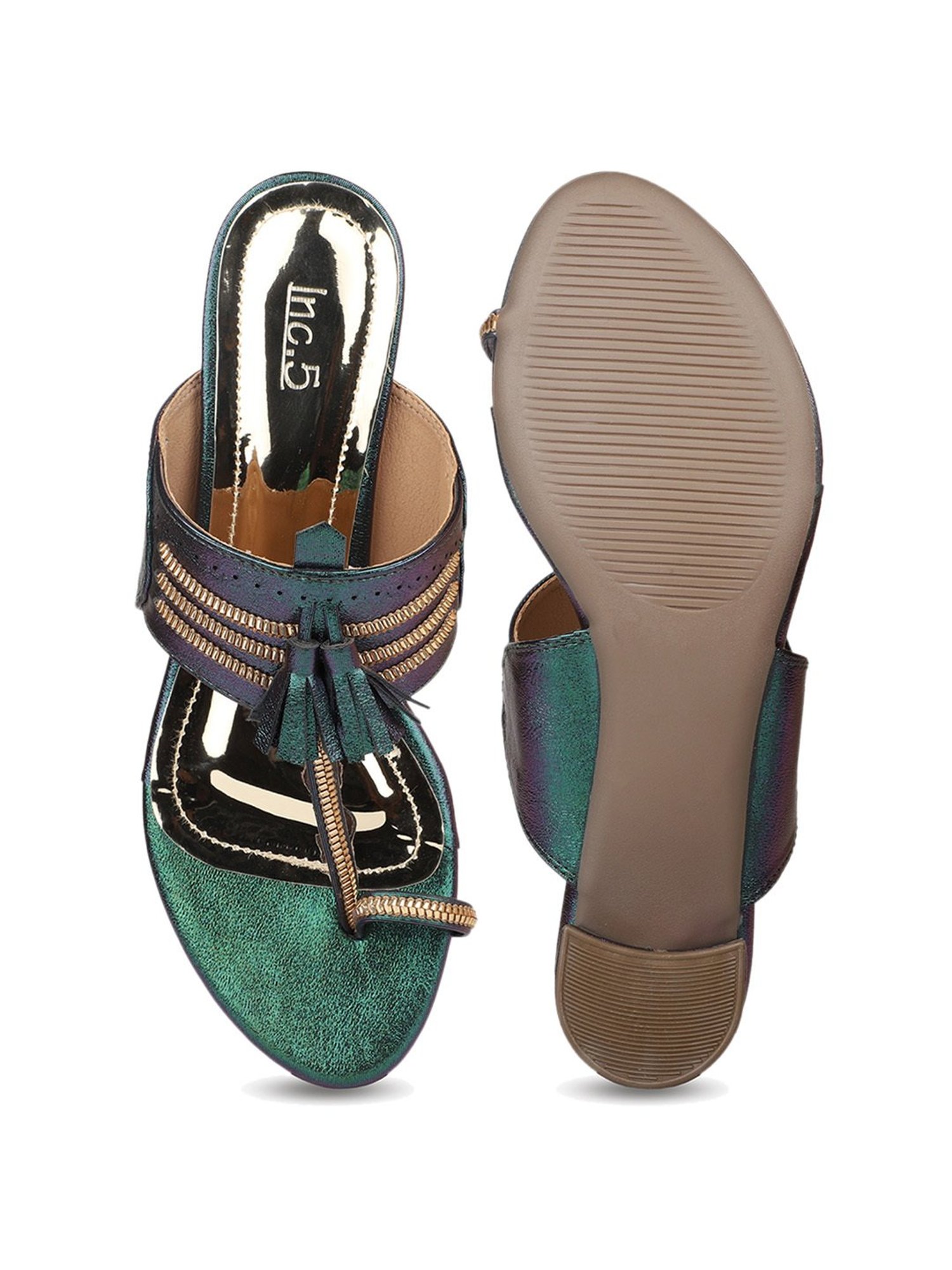 Inc.5 Women's Green Toe Ring Sandals
