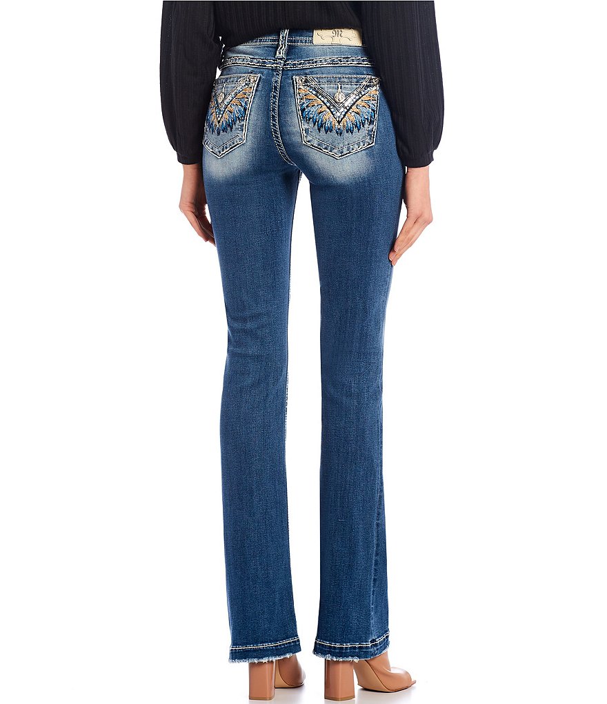 Miss Me Feather Embellished Flap Pocket Bootcut Jeans