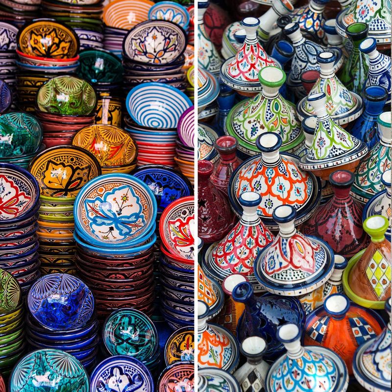 6" Double Sided Ceramic Bazaar Canvas Room Divider Blue/Red - Oriental Furniture