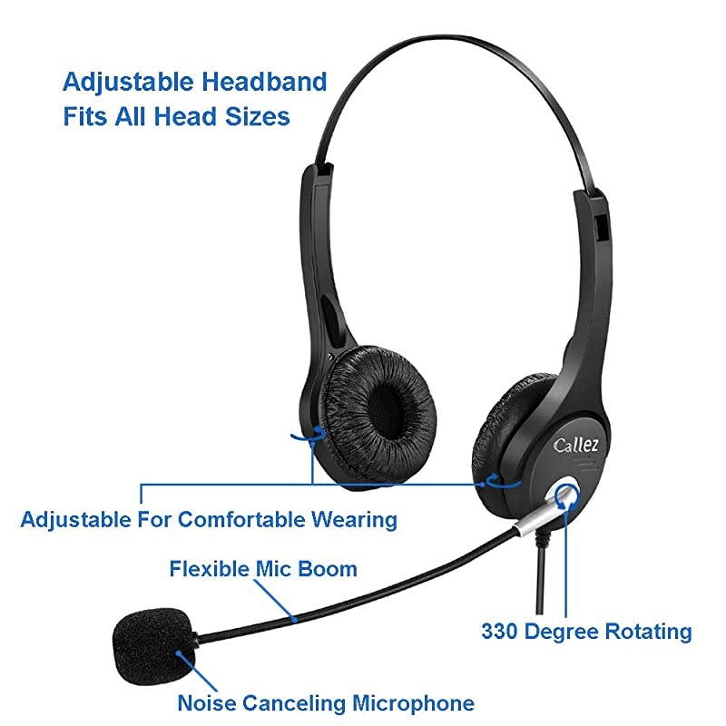 C402A2 Corded Telephone Headsets Binaural Call Center RJ11 with Noise Canceling Mic Compatible with ShoreTel 480 Plantronics T10 Polycom Zultys Toshiba NEC DT300 Siemens Landline Deskphones