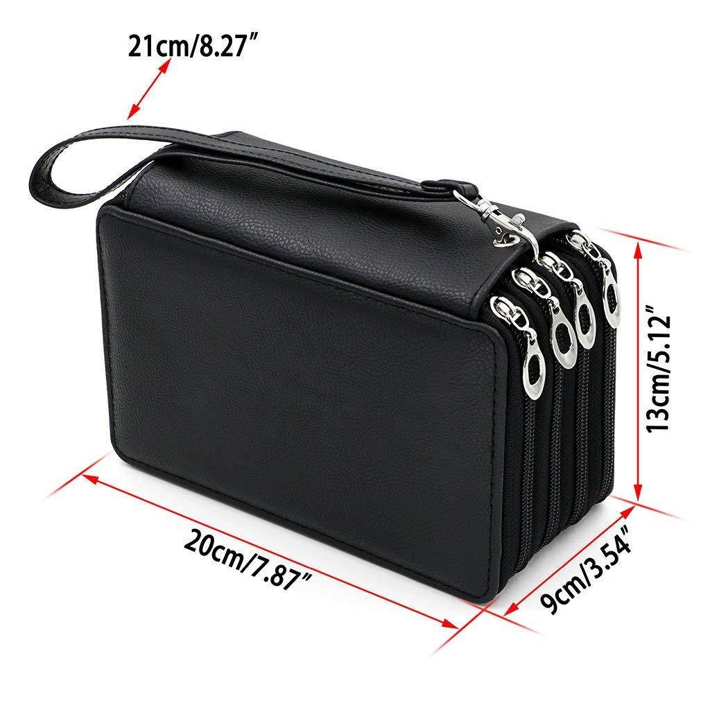 BTSKY PU Leather Colored Pencil Case with Compartments-72 Slots Handy Pencil Holder for Watercolor Pencils, Gel Pens and Ordinary Pencils (Black)