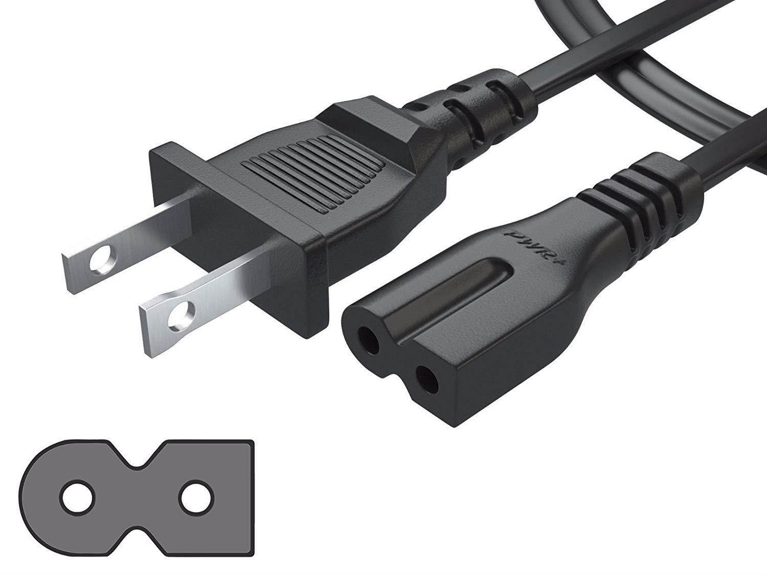 [UL Listed] Pwr+ Short 3Ft 2 Prong Polarized-Power-Cord for Vizio-LED-TV Smart-HDTV E-M-Series and others 2 Slot Adapter-AC-Wall-Cable - IEC-60320 IEC320 C7 to NEMA 1-15P