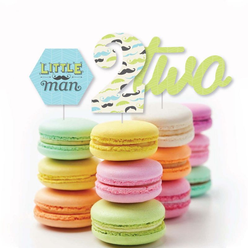 Big Dot of Happiness 2nd Birthday Dashing Little Man Mustache Party - Dessert Cupcake Toppers - Second Birthday Party Clear Treat Picks - Set of 24