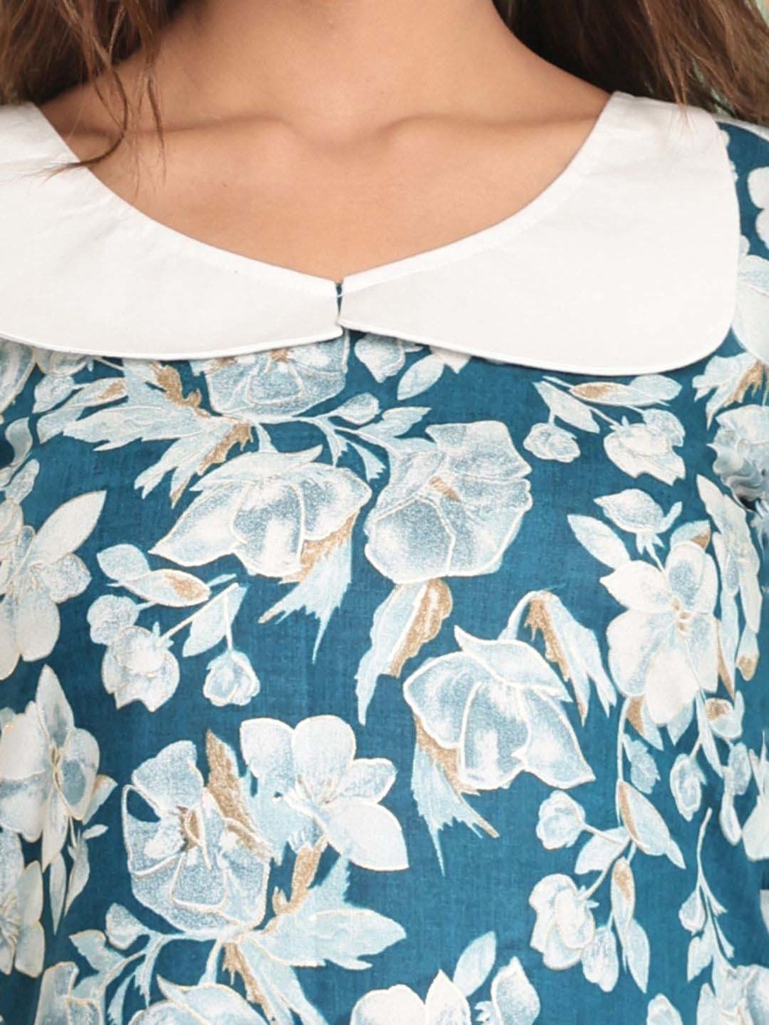 CHARUKRITI Blue Printed A Line Kurta