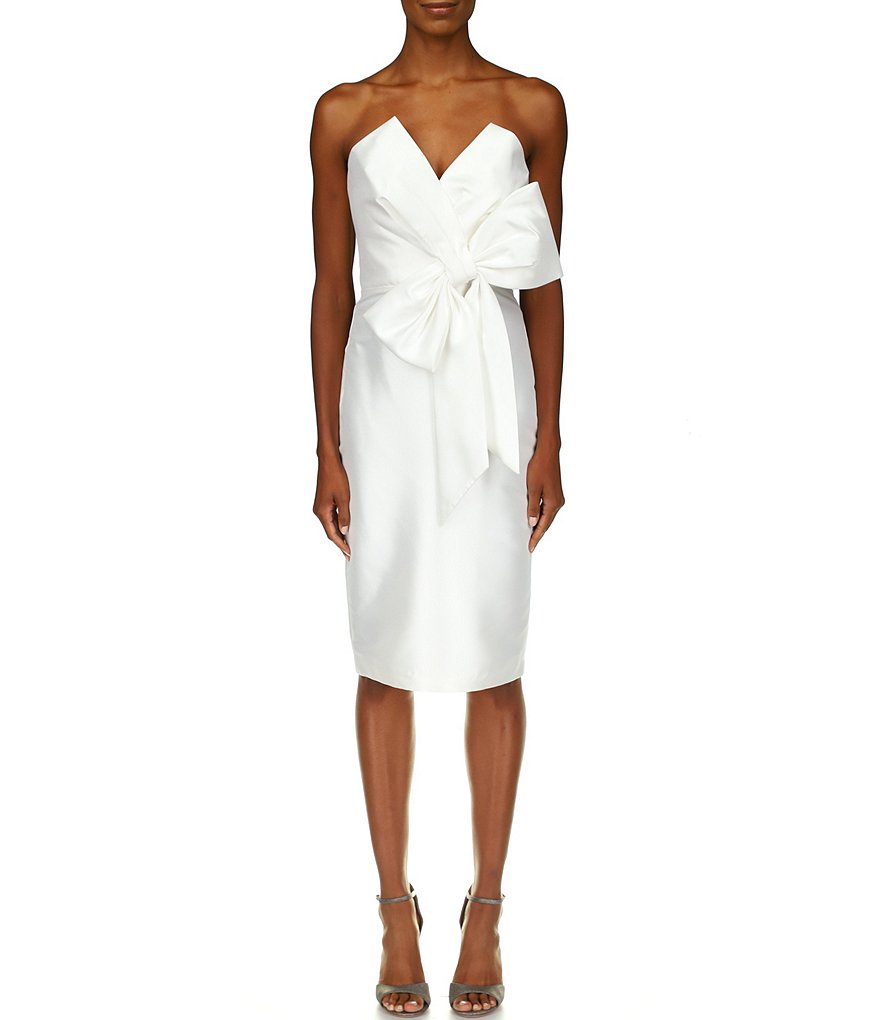Badgley Mischka Strapless V-Neck Sleeveless Bow Cocktail Dress