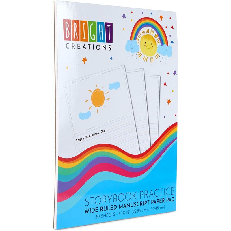 Bright Creations 2 Pack Wide Ruled Manuscript Paper Pad for Kids (9 x 12 in, 30 Sheets Per Pack)