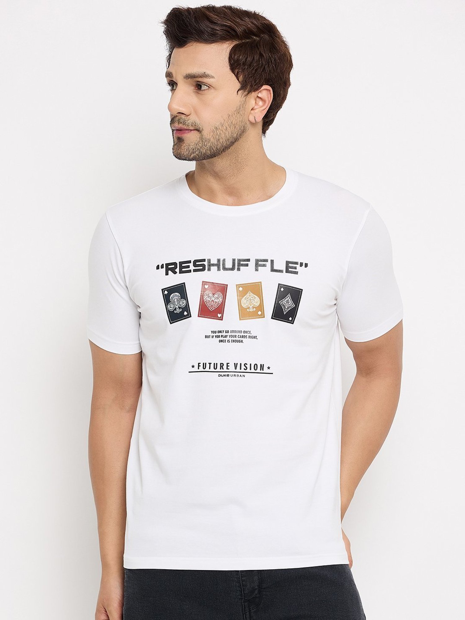 Duke White Slim Fit Printed T-Shirt