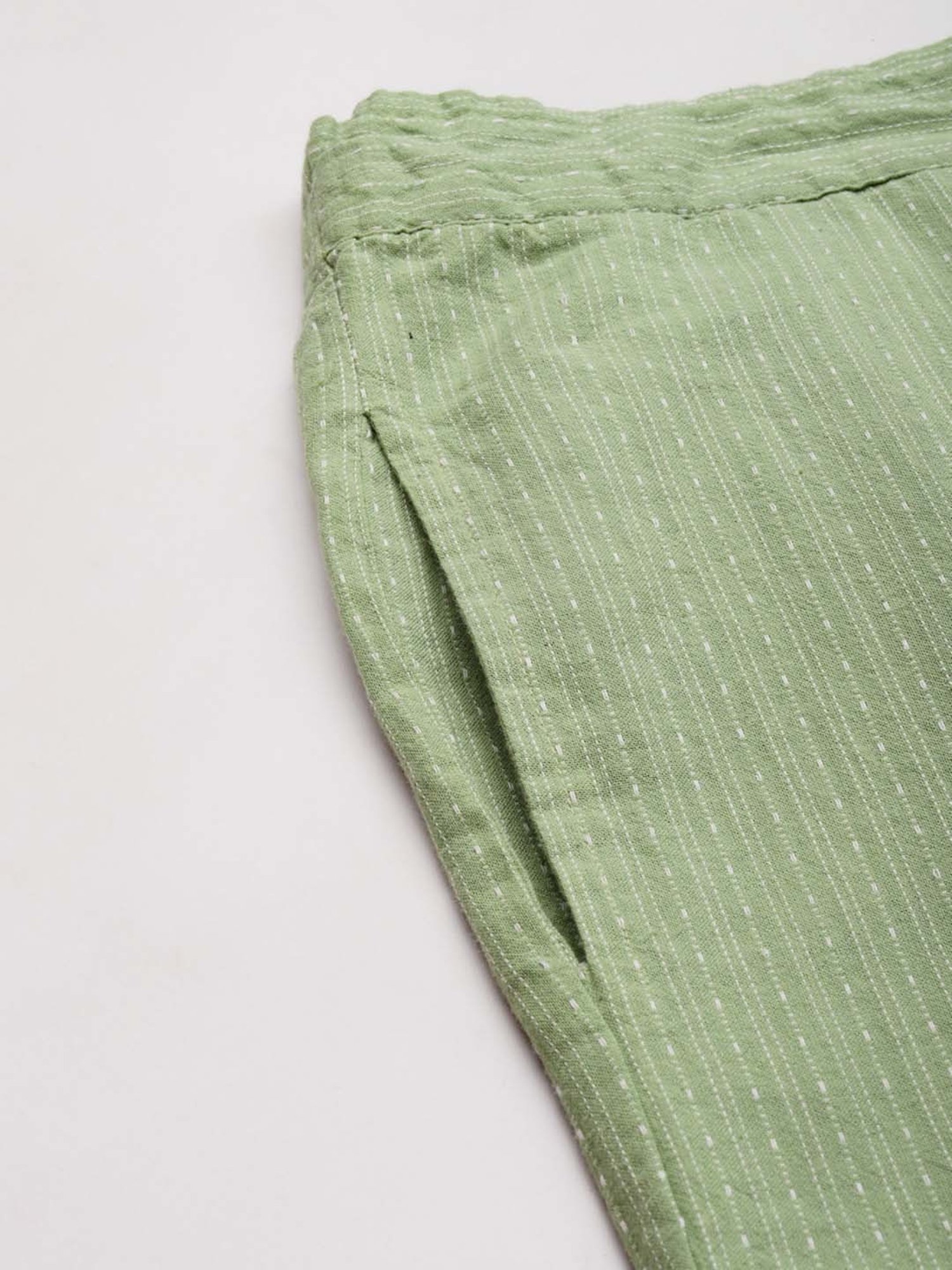 Clt.s Green Cotton Striped Kurti Palazzo Set