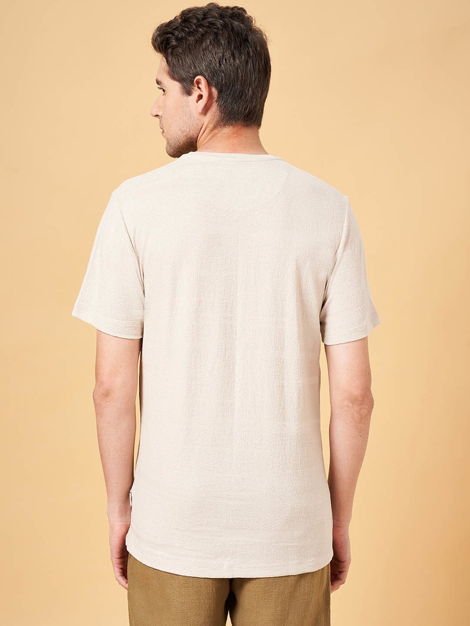7 Alt by Pantaloons Off White Relaxed Fit Self Pattern T-Shirt