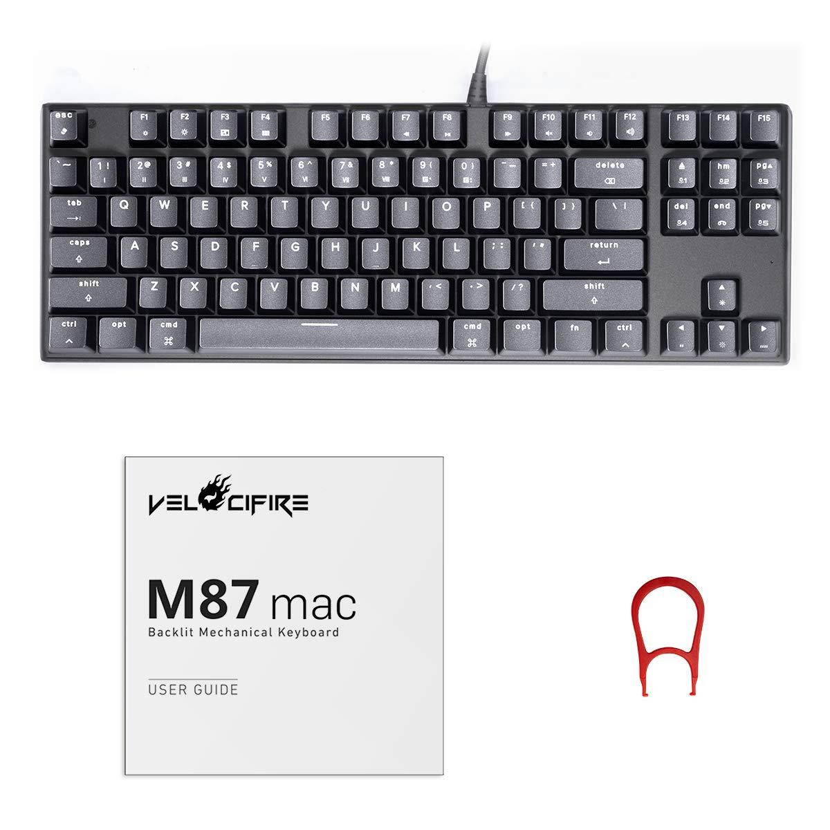 M87 Mac Layout Mechanical Keyboard, VELOCIFIRE 87-Key with Tactile Brown Switch, and LED White Backlit, 100% Compatible with Mac (Black)