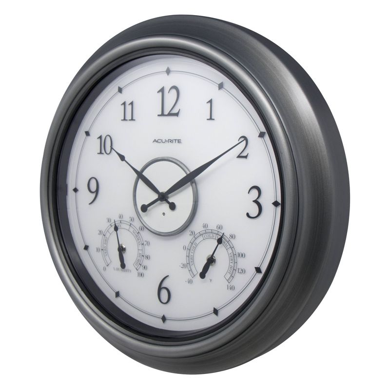 18" Glass Wall Clock Therm/Hygrometer With LED Silver - AcuRite