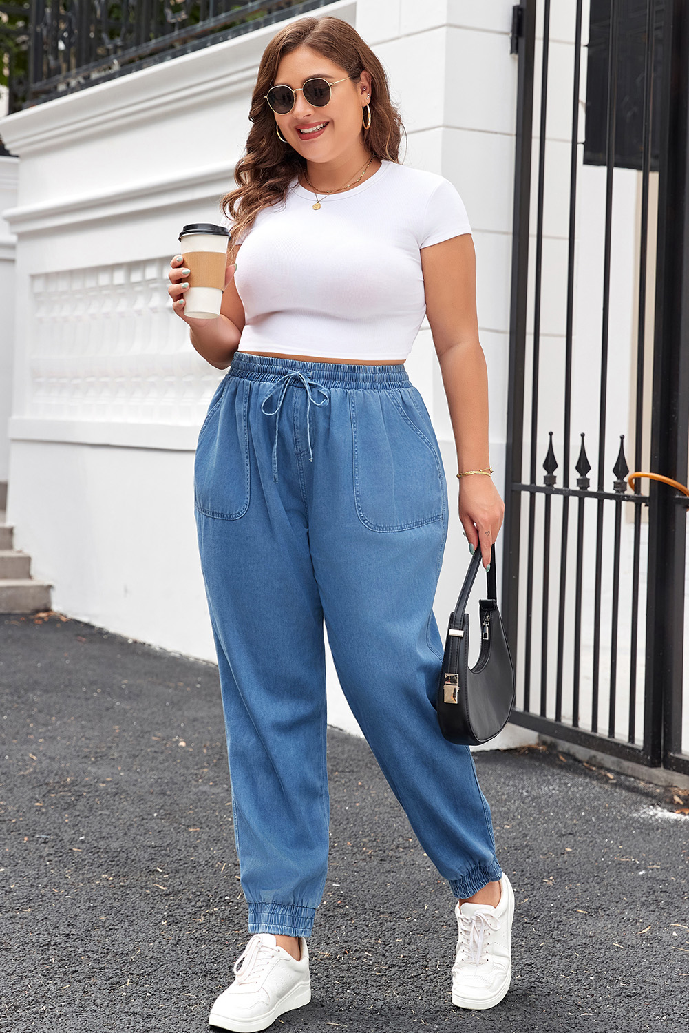 Dark Blue Plus Size Stitching Washed Flare Jeans