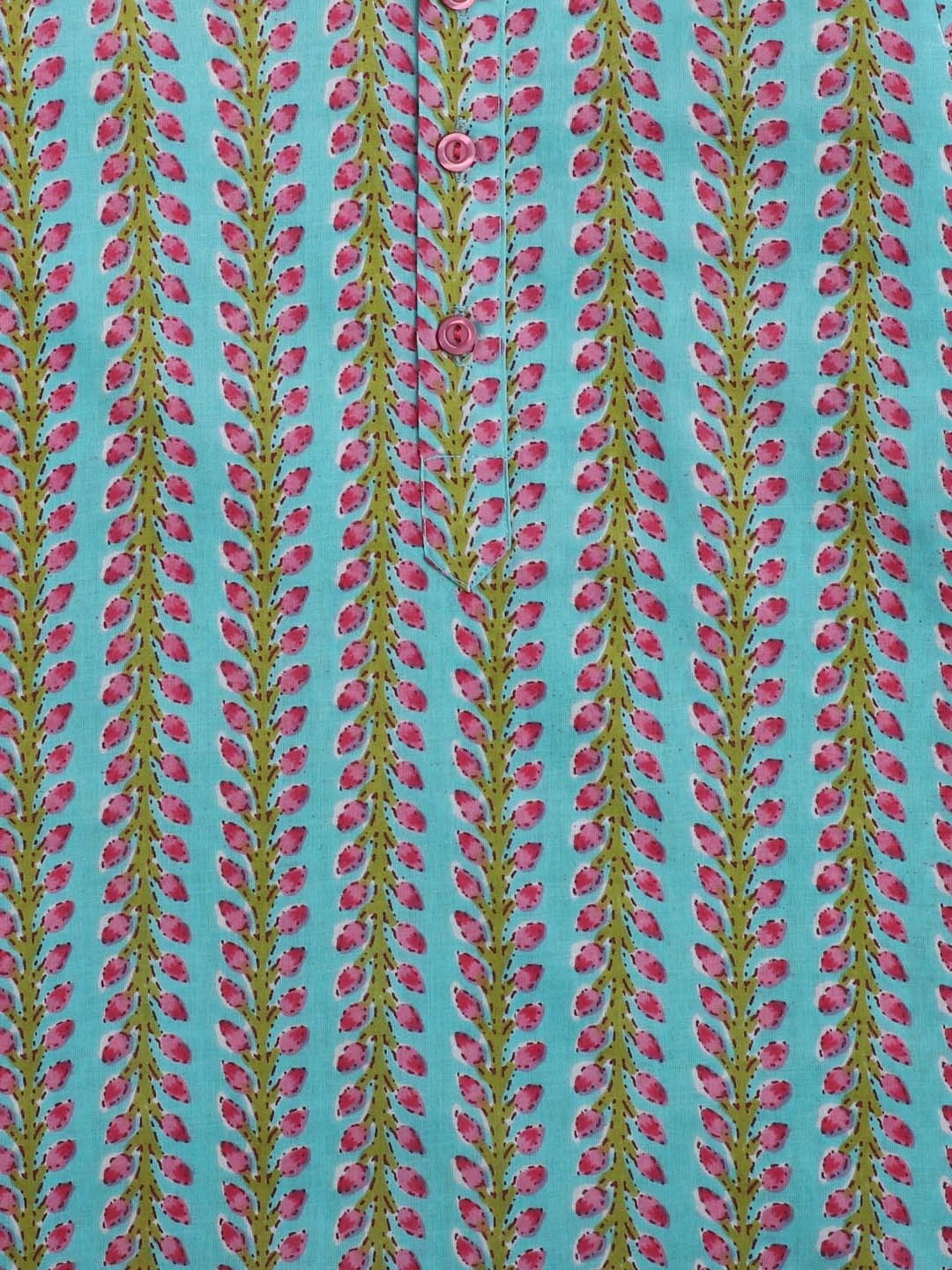 The Magic Wand Kids Blue & White Cotton Floral Print Full Sleeves Kurta Set