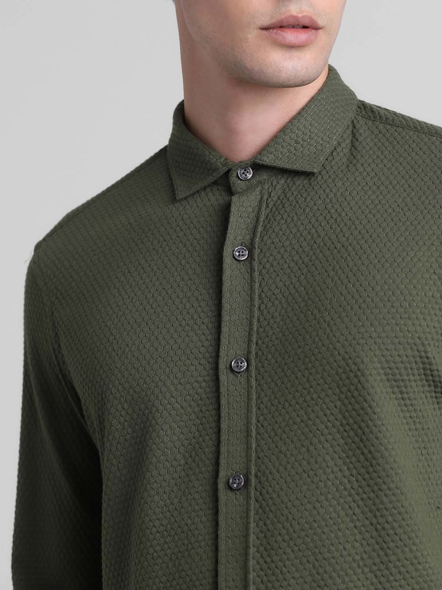 Jack & Jones Green Slim Fit Textured Shirt
