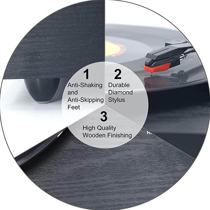 Record Player for 334578 RPM Vinyl RecordsBluetooth BeltDrive Turntable with Builtin Stereo Speakers Black Wood