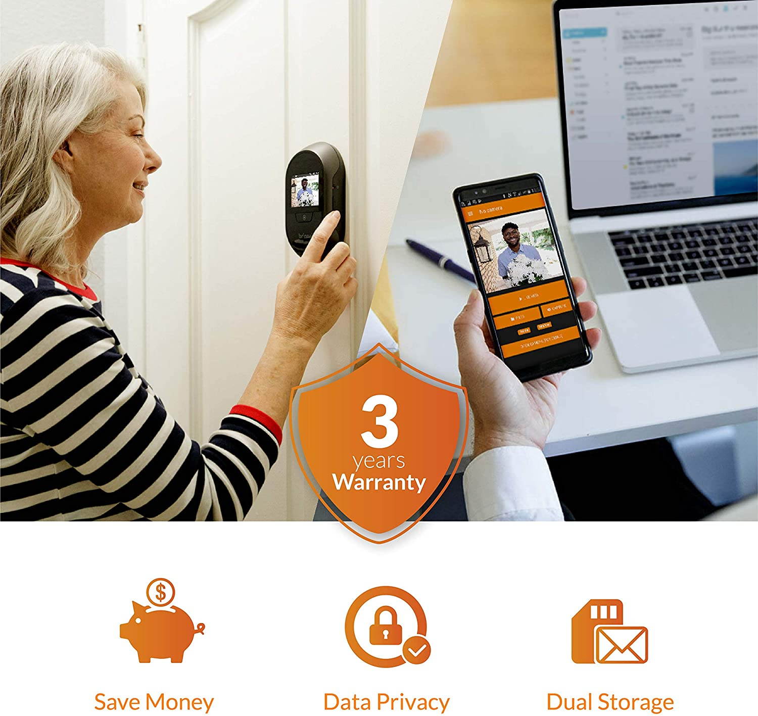 Brinno Duo Front Door Smart Peephole Camera SHC1000W - Smart Home Security System with Mobile and live view remotely