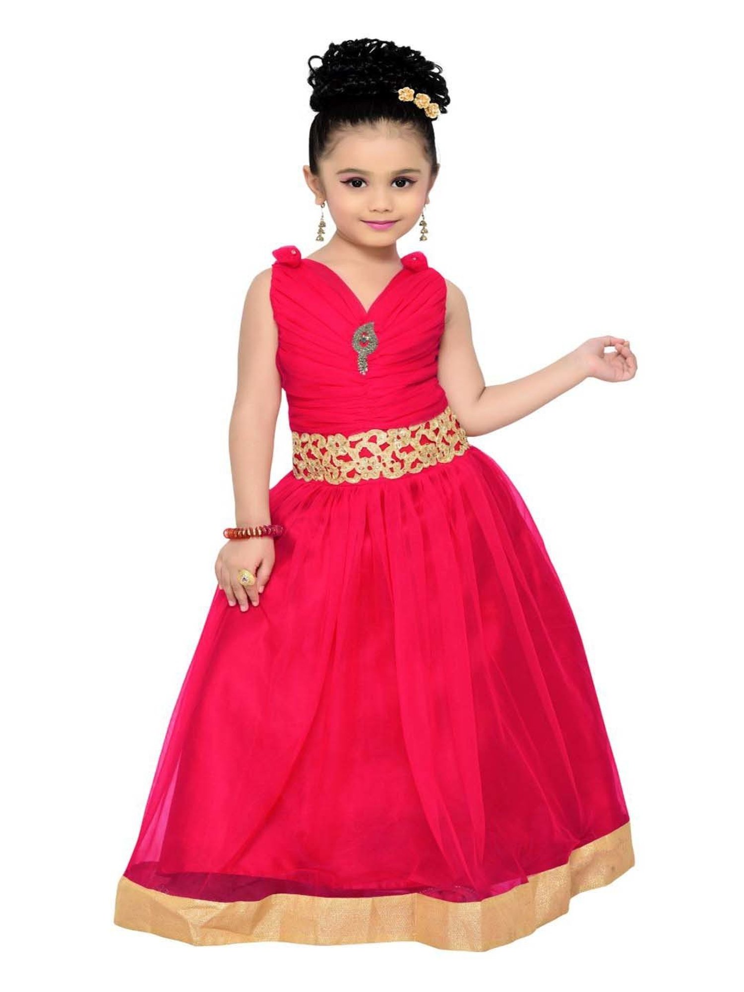 AJ Dezines Kids Pink Zari Work Gown