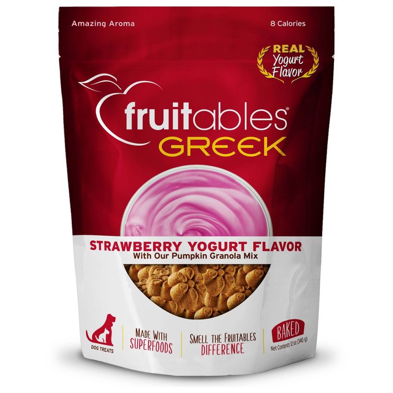 Fruitables Greek Strawberry Yogurt Flavor Healthy Baked Dog Treats - 12oz