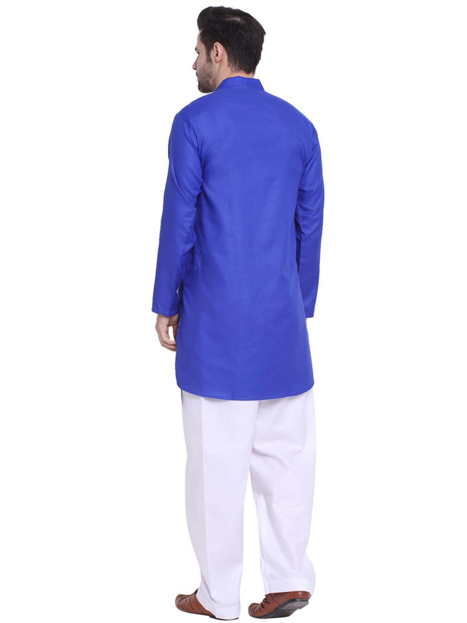 Benstoke Dark Blue & White Regular Fit Asymmetric Kurta & Pyjamas Set