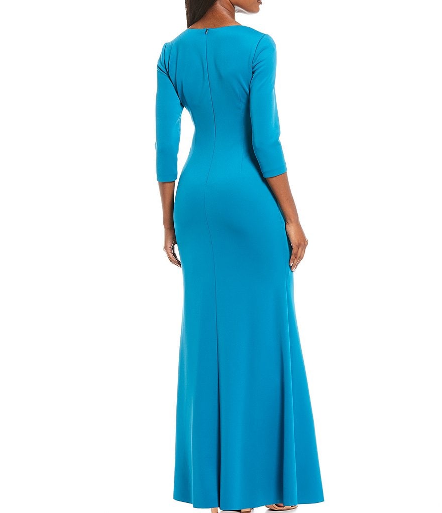 Eliza J Scuba Faux Wrap Ruffle Front Gown