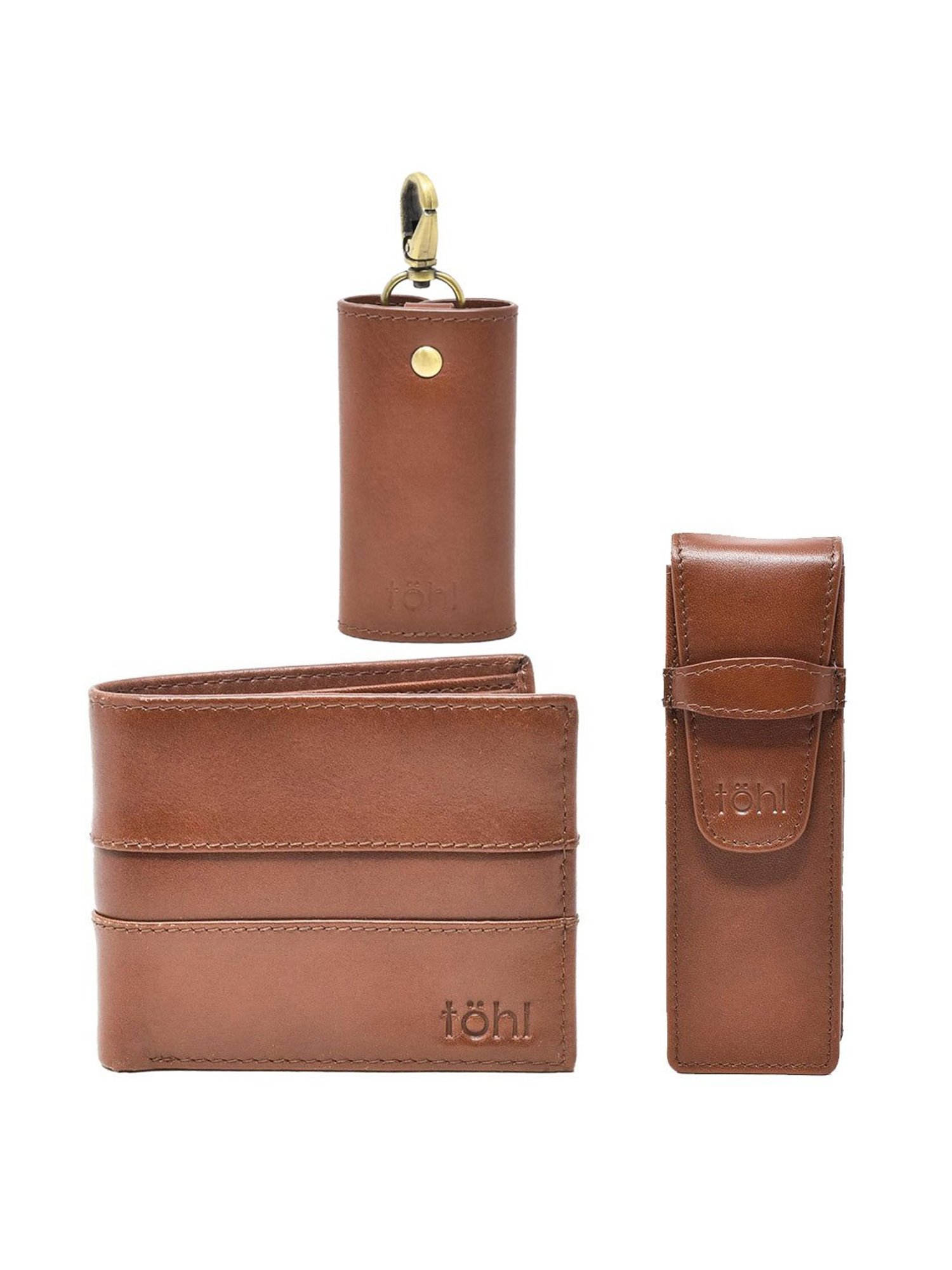 Tohl Kirov Tan Casual Leather Bi-Fold Wallet,Keychain & Pen Holder Set for Men
