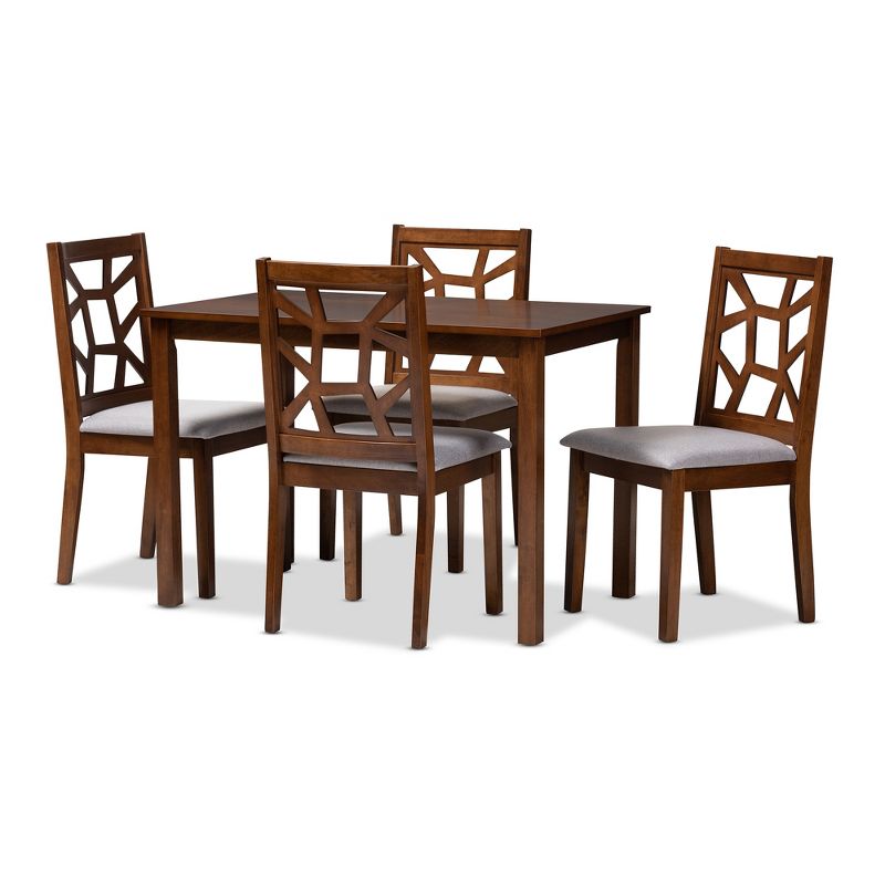 5pc Abilene Walnut Finished Dining Set Gray/Brown - Baxton Studio