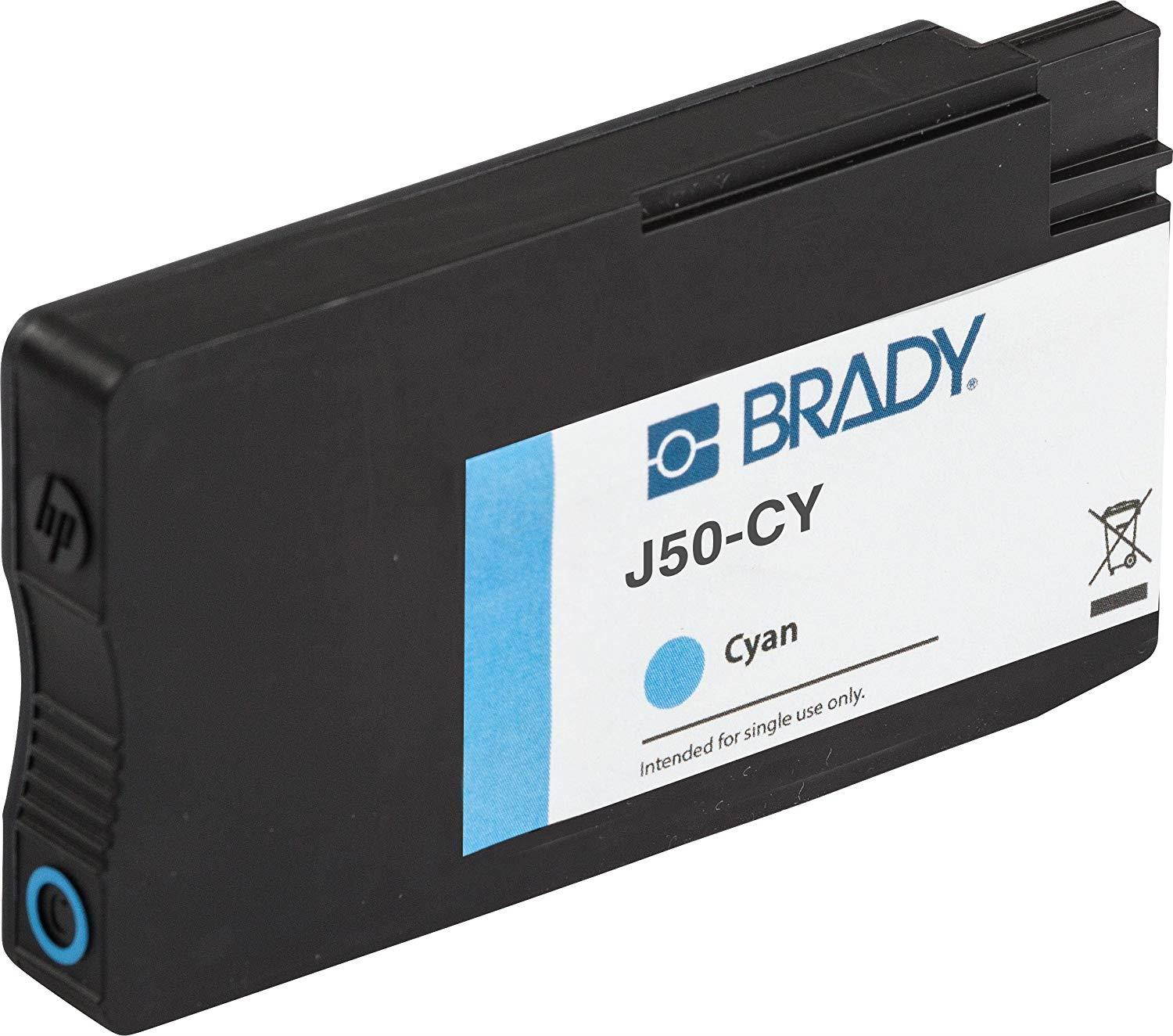 Brady J50-CY Ink Cartridge, Cyan, 2.31" Height, 4.13" Wide, 1" Length