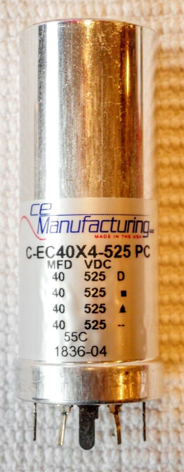Capacitor  CE MFG CAN ELECTROLYTIC MALLORY  525V, 40-40-40-40 MFD USA