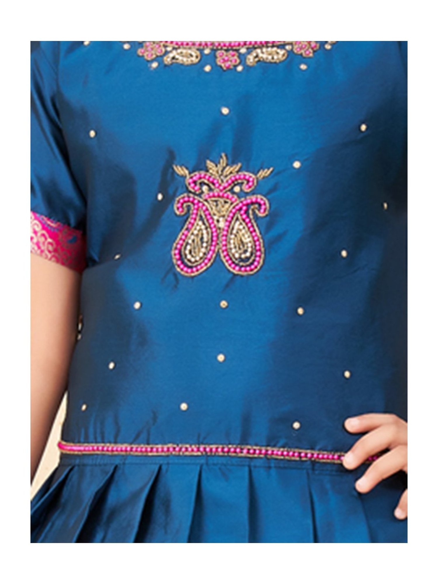 A Little Fable Kids Blue Printed Lehenga with Choli & Dupatta