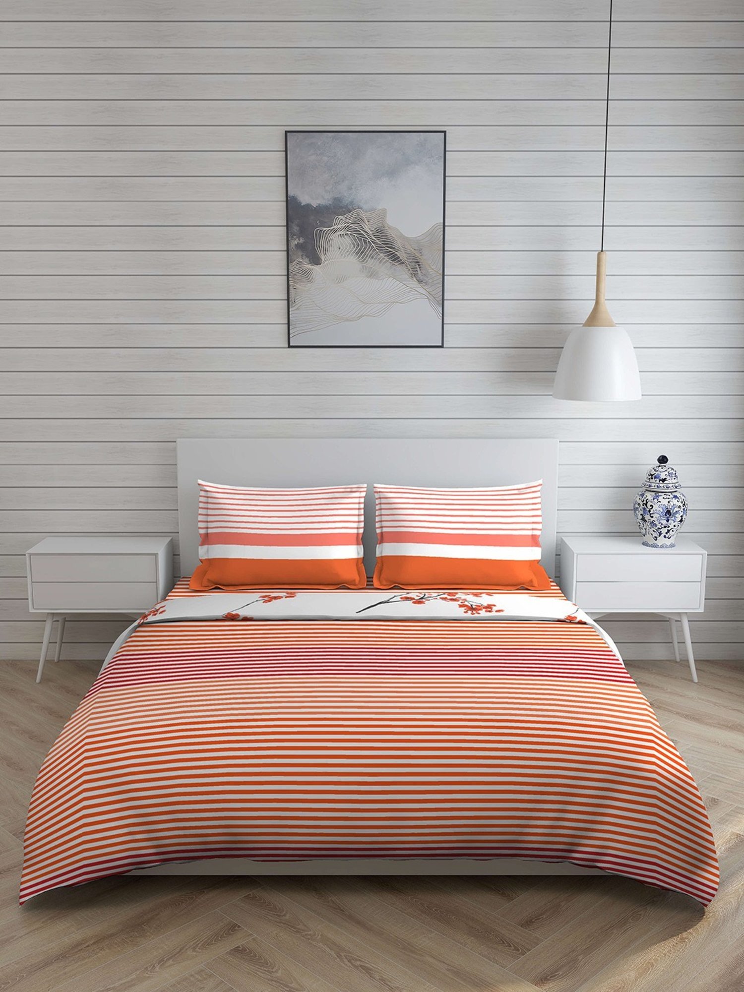 Layers Firenze Stripes Orange 144 TC Cotton Double Bedding Set