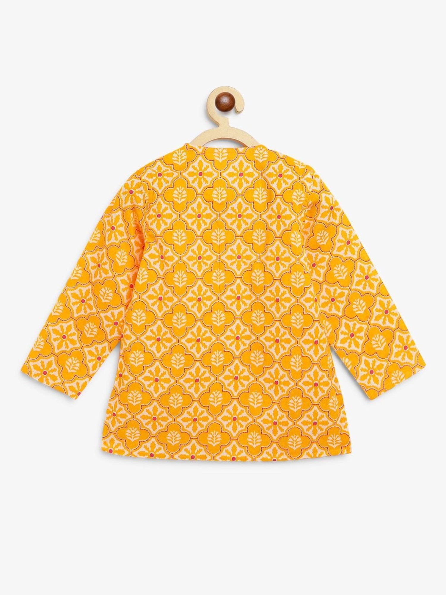 Campana Kids Mustard & Off White Printed Full Sleeves Kurta with Dhoti
