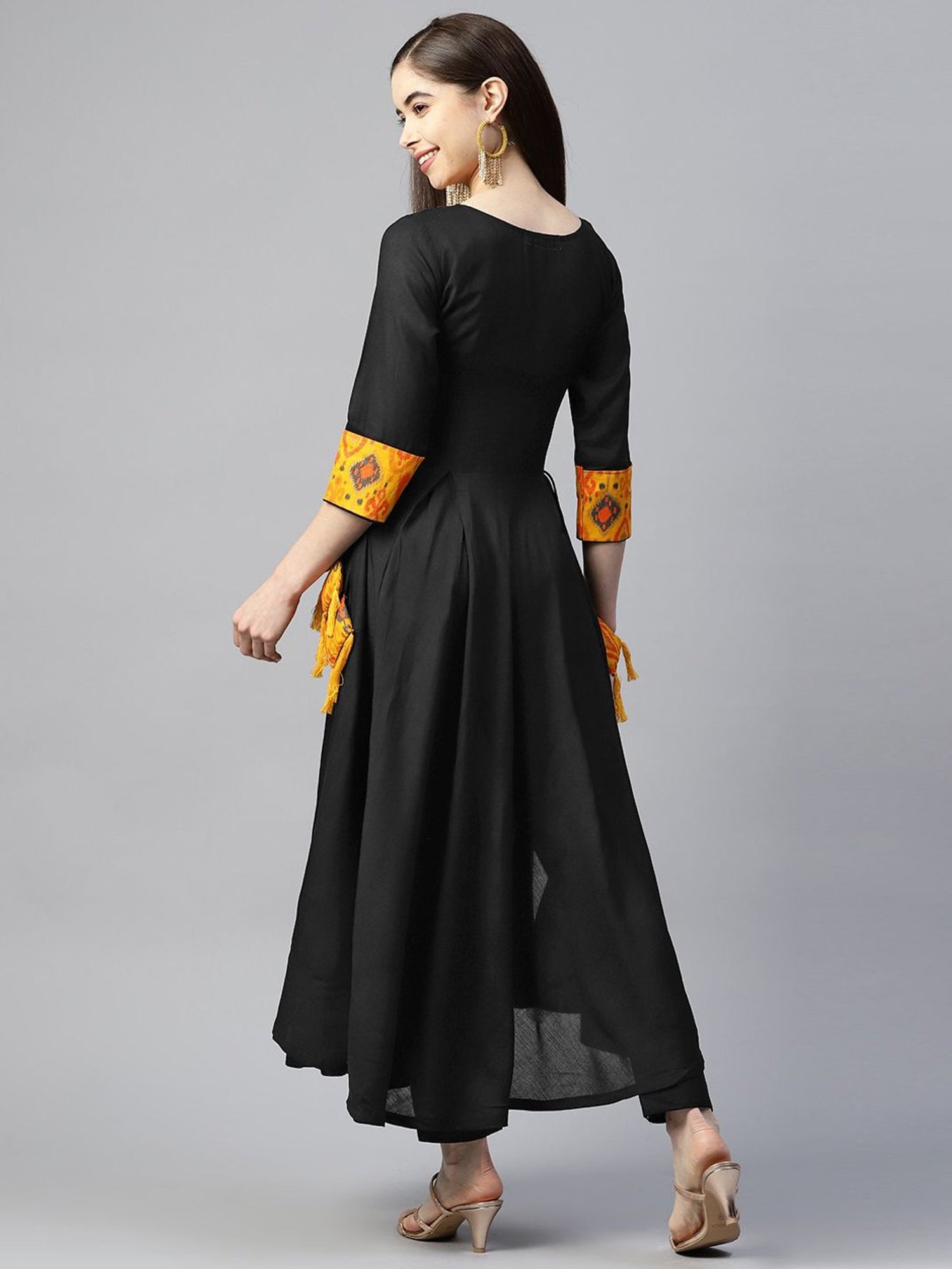 SHADES Black Cotton Printed Kurta Pant Set