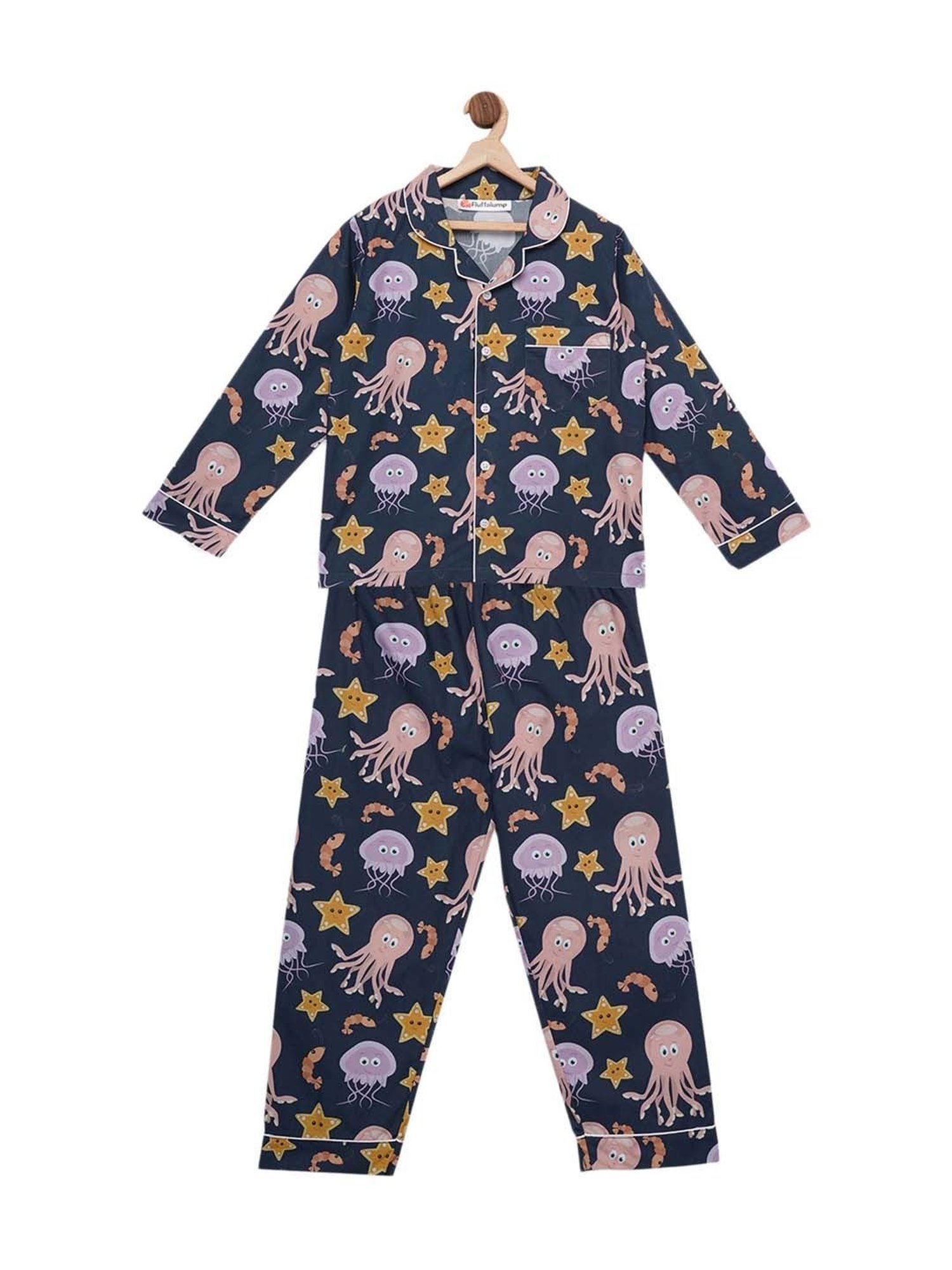 Fluffalump Boys Multicolor Cotton Printed Nightwear Top & Pants Set