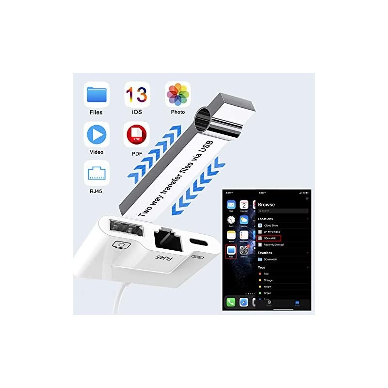 RJ45 Ethernet LAN Wired Network Adapter 3 in 1 USB 3 Camera Reader AdapterData Sync OTG CableEthernet Adapter with Fast Charging Port Compatible for iPhoneiPad