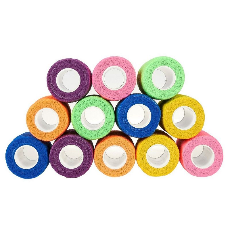 Juvale 12 Pack Self Adhesive Bandage Wraps, Cohesive Tape, in 6 Colors, 3 In x 5.57 Ft