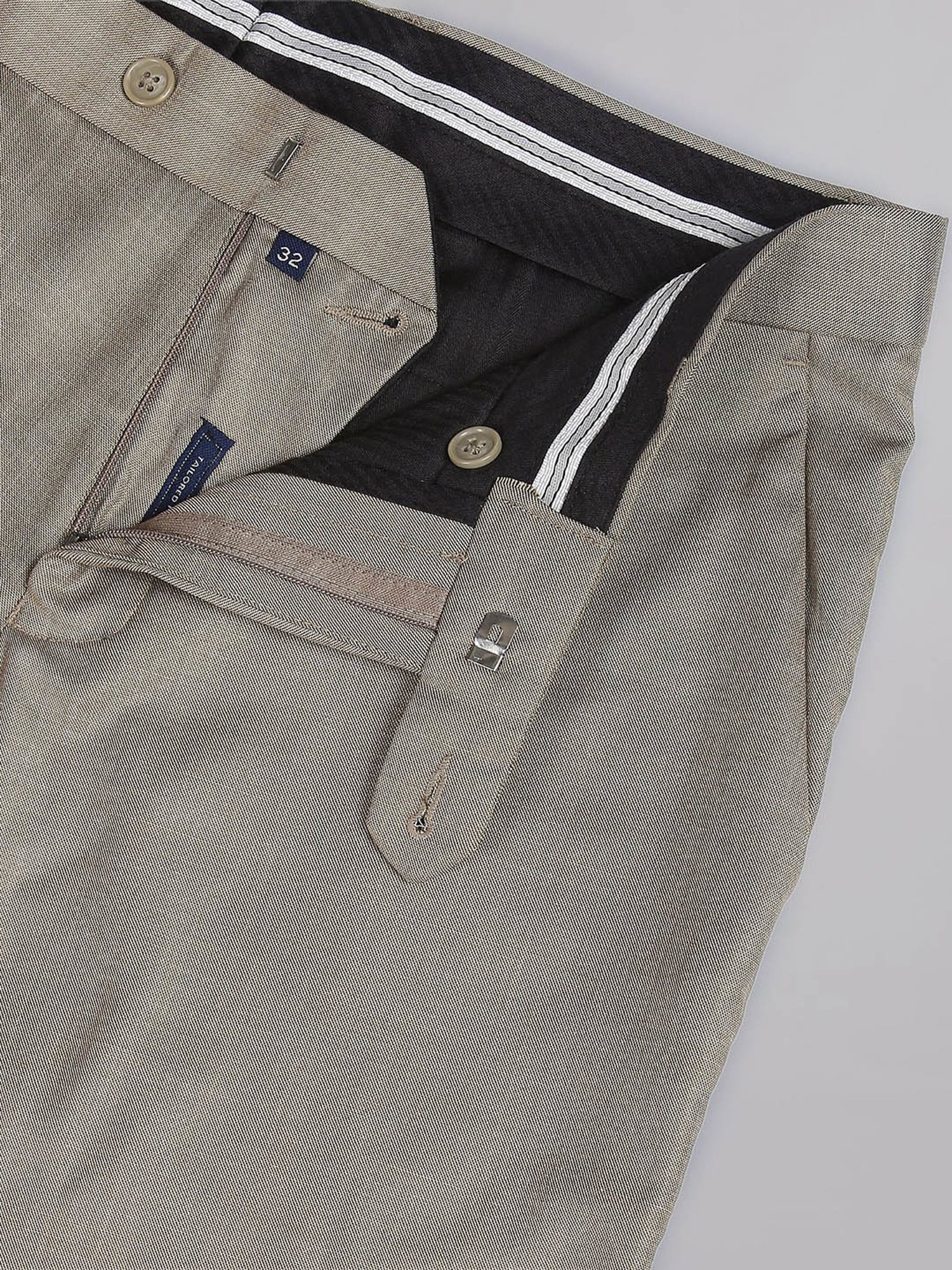 AD by Arvind Khaki Regular Fit Flat Front Trousers