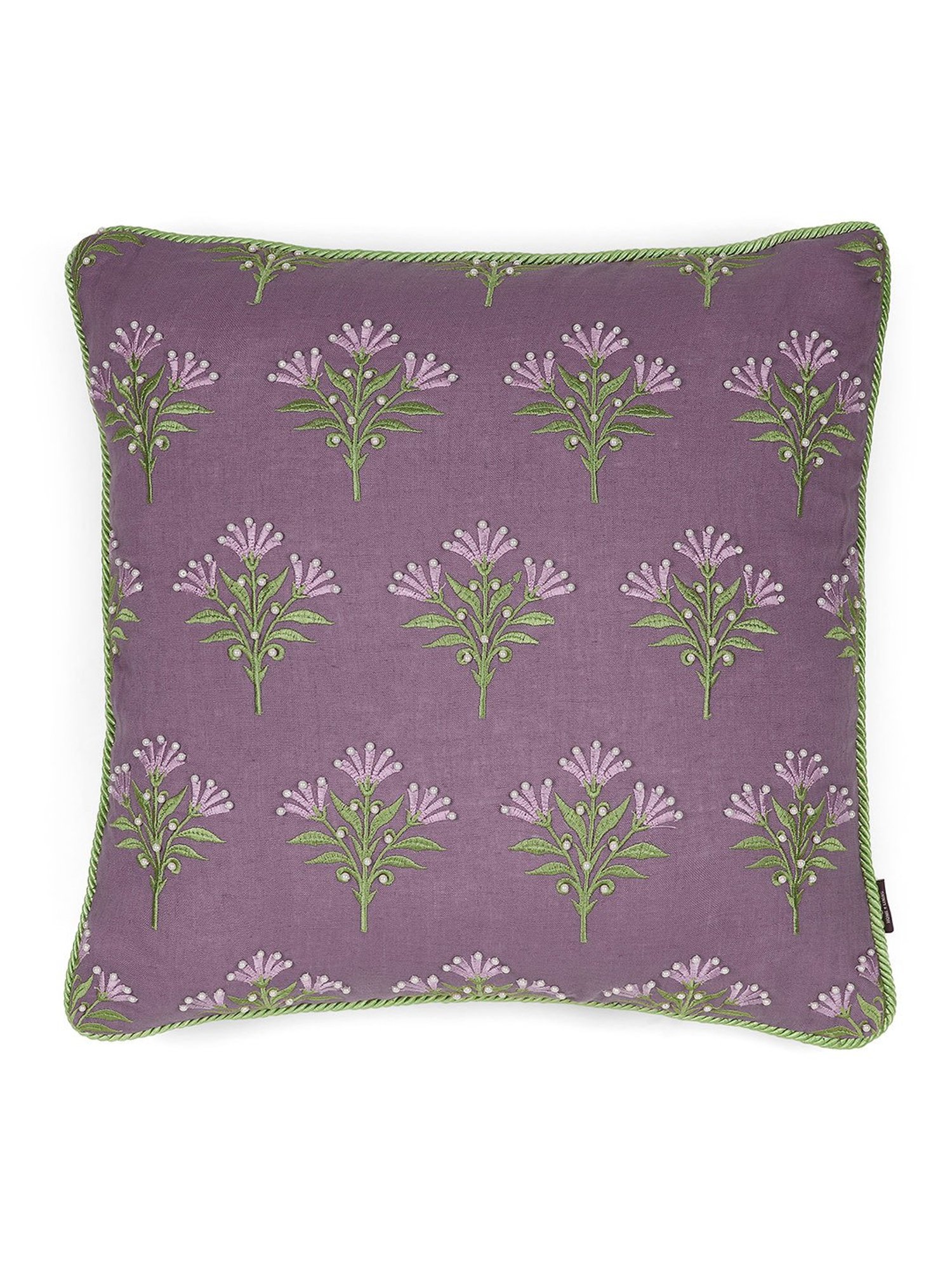 Pure Home and Living Purple Linen Embroidery Cushion Covers