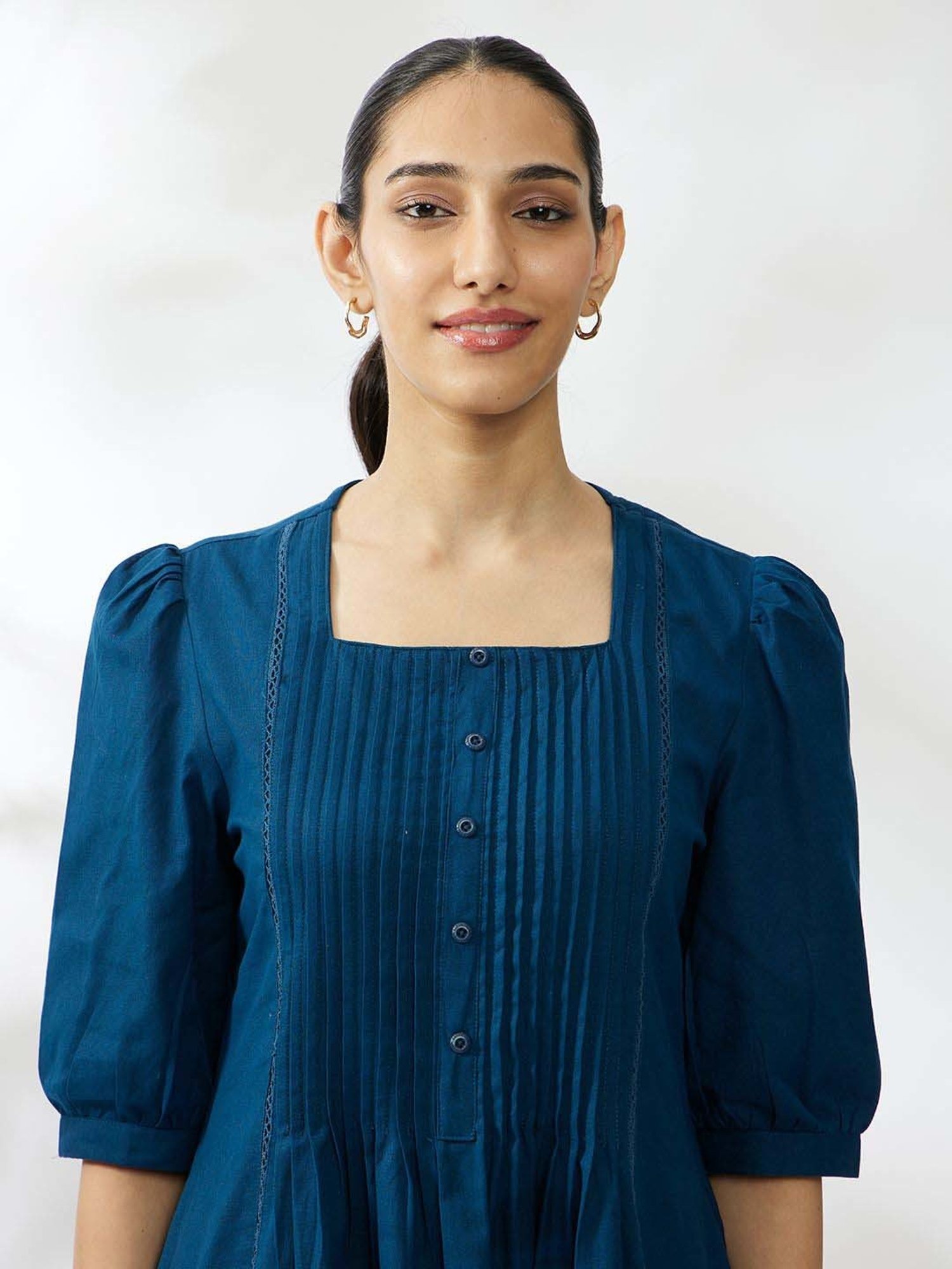 Daali Blue Cotton Regular Fit A-Line Dress