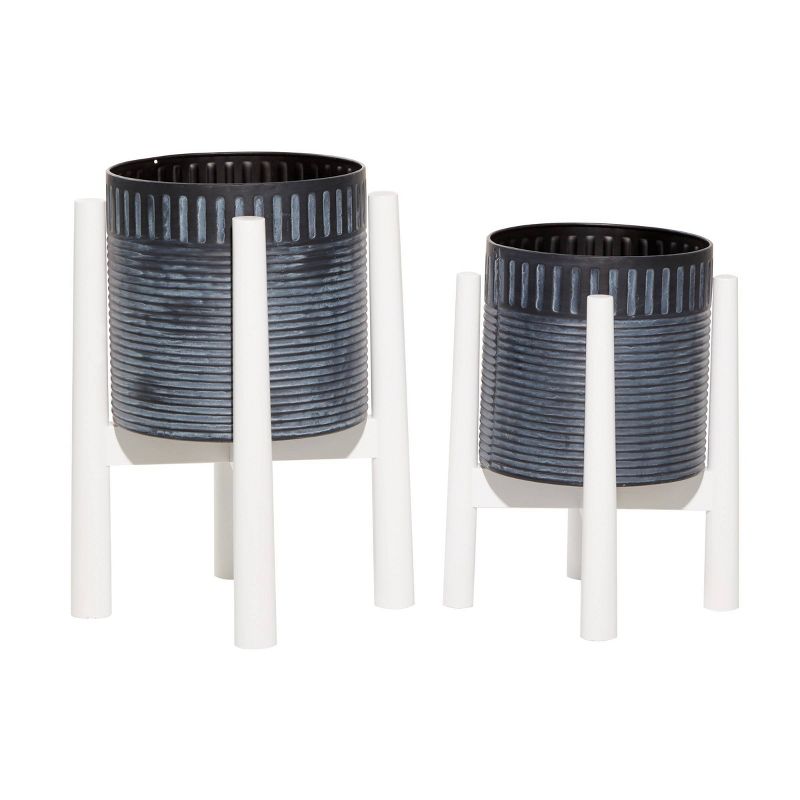 Set of 2 Boho Metal and Wood Corrugated Planter Black/White - Olivia & May